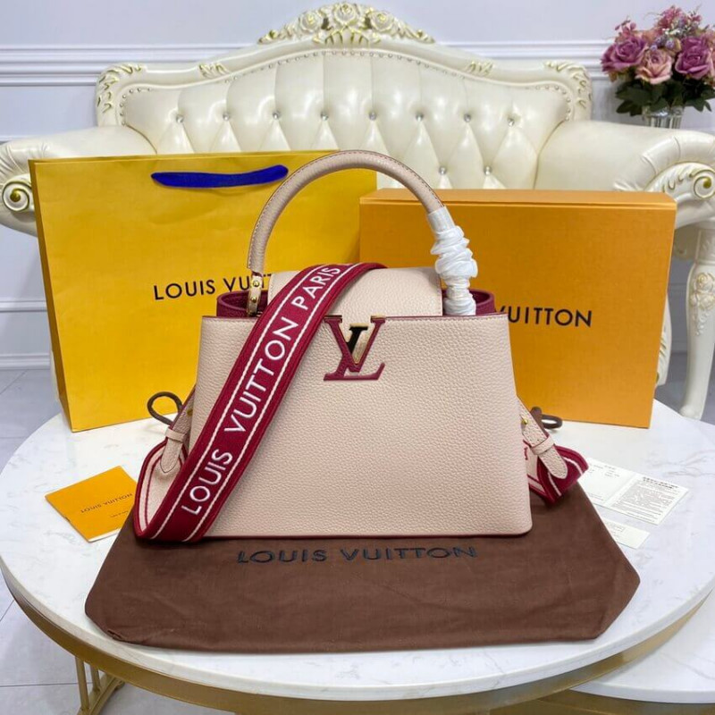 Louis Vuitton Capucines MM M58610 Egg Shell/Lie de Vin Red-2