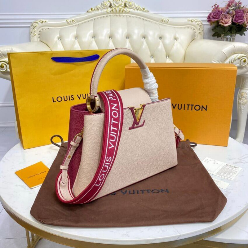 Louis Vuitton Capucines MM M58610 Egg Shell/Lie de Vin Red-3