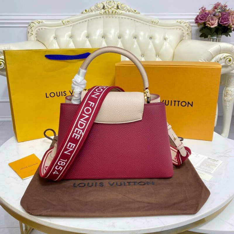 Louis Vuitton Capucines MM M58610 Egg Shell/Lie de Vin Red-4