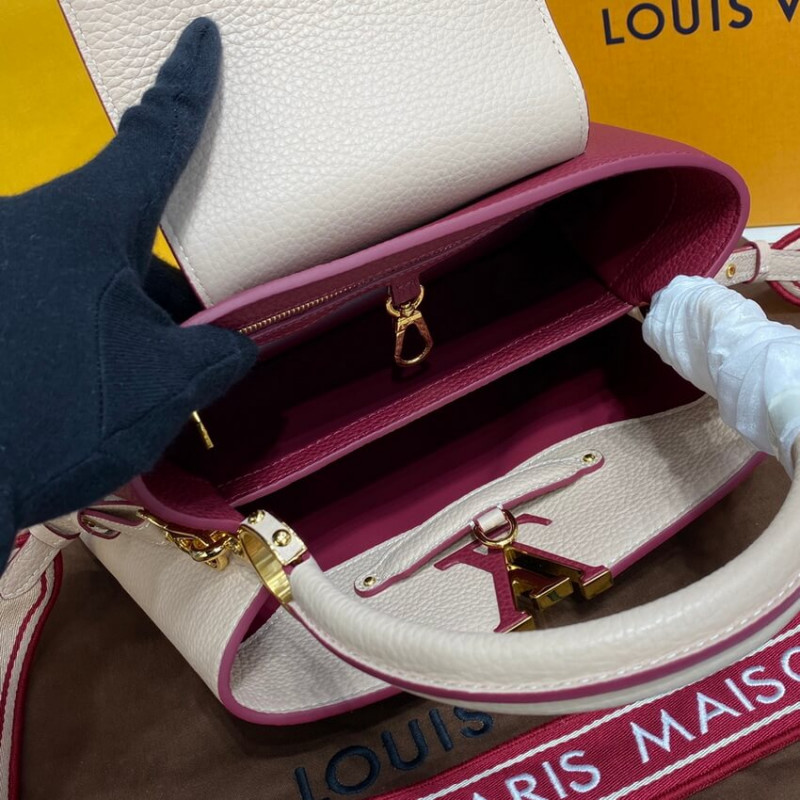 Louis Vuitton Capucines MM M58610 Egg Shell/Lie de Vin Red-12