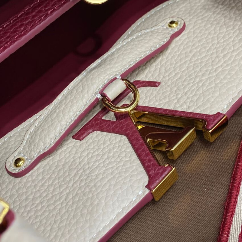 Louis Vuitton Capucines MM M58610 Egg Shell/Lie de Vin Red-16
