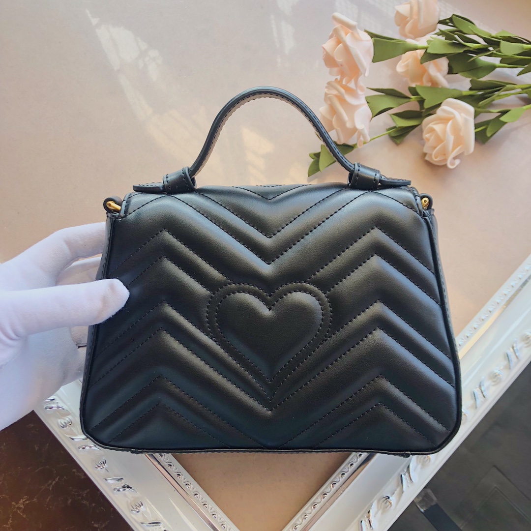 bolso de mango superior de Gucci Marmont negro/marrón/verde-1