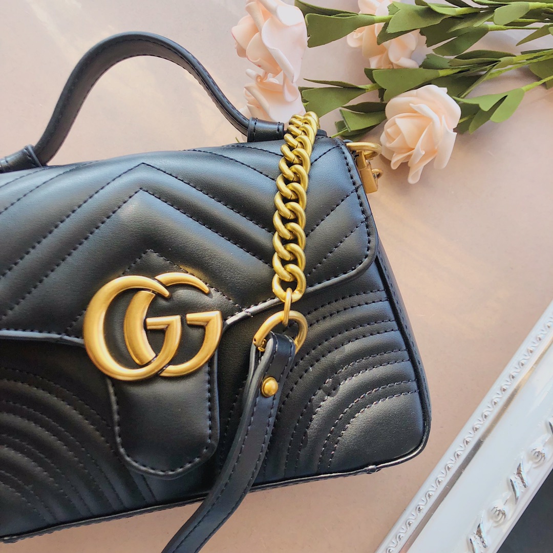 bolso de mango superior de Gucci Marmont negro/marrón/verde-2