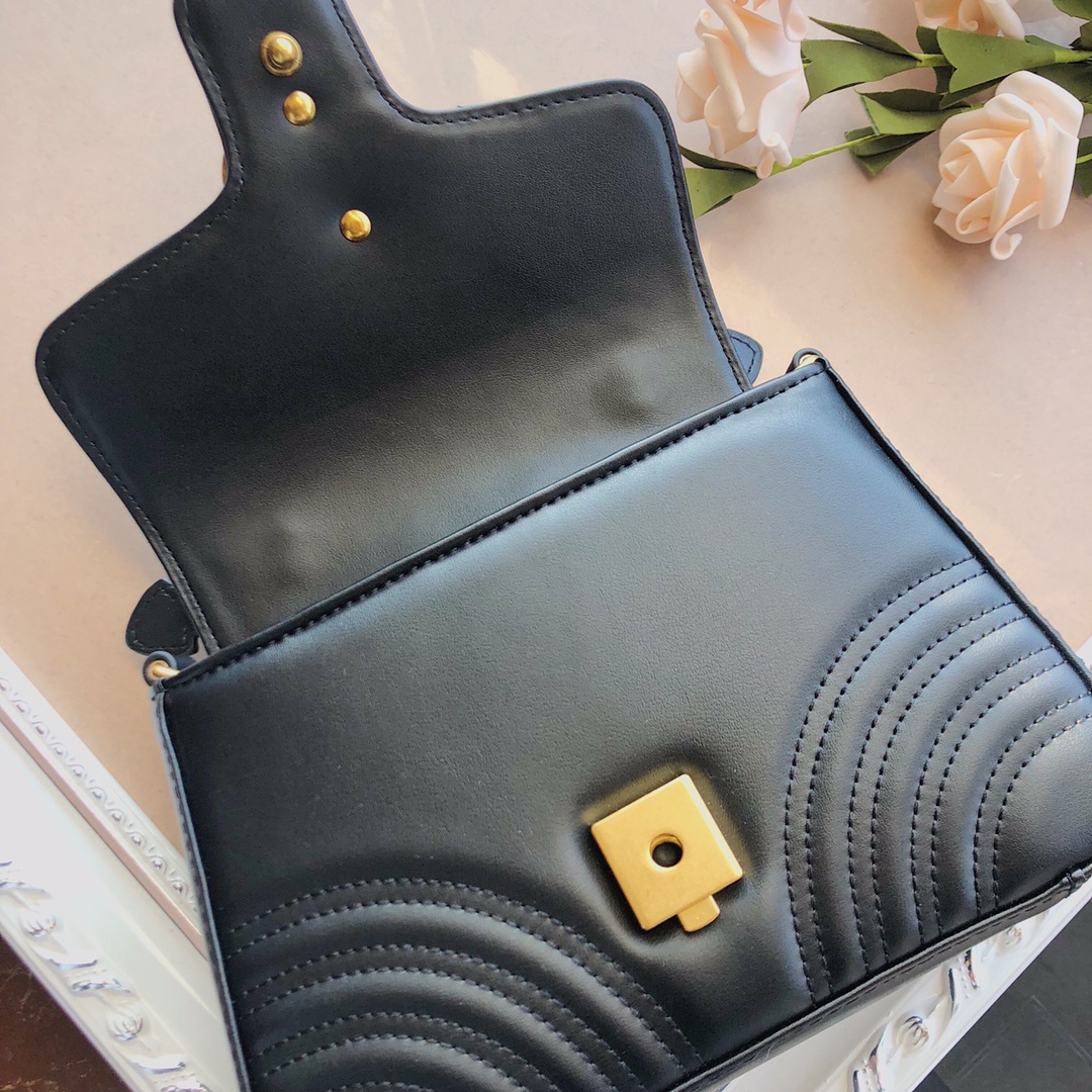 bolso de mango superior de Gucci Marmont negro/marrón/verde-4