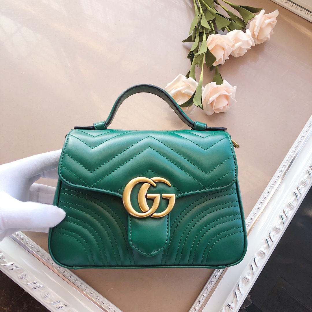 bolso de mango superior de Gucci Marmont negro/marrón/verde-5