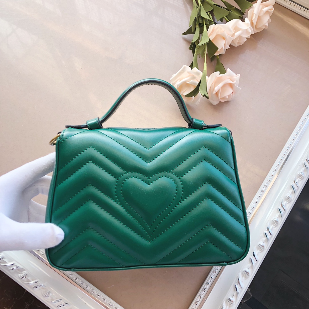 bolso de mango superior de Gucci Marmont negro/marrón/verde-6