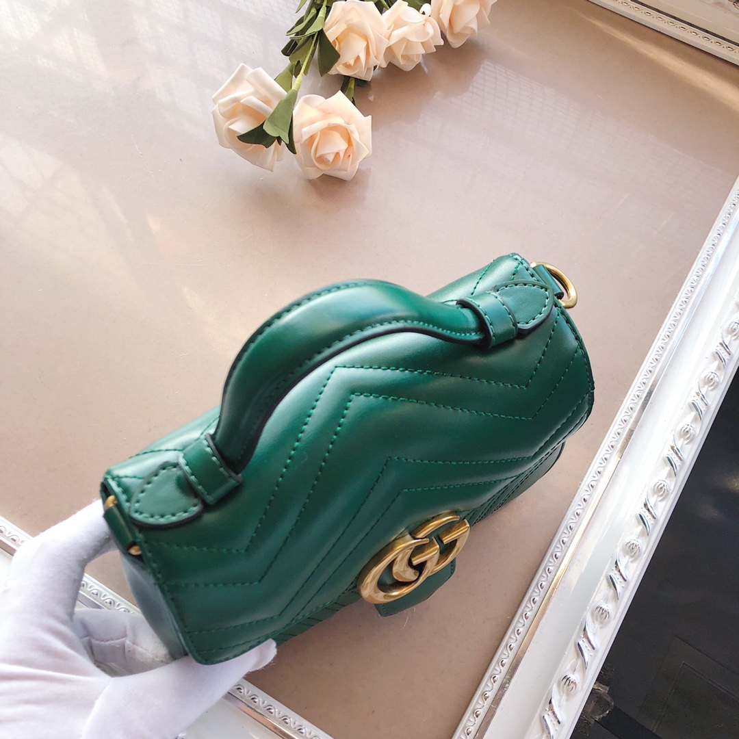 bolso de mango superior de Gucci Marmont negro/marrón/verde-7