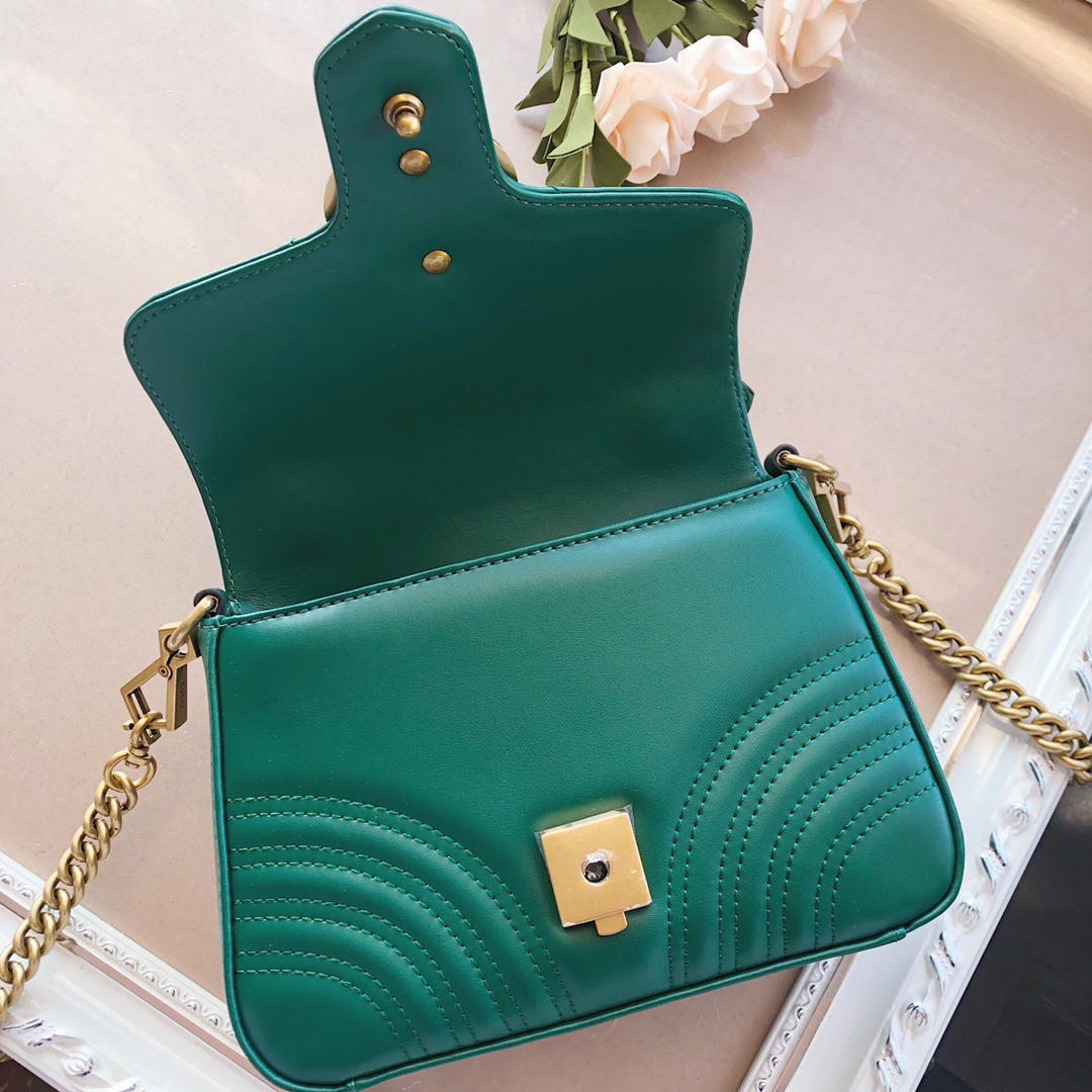 bolso de mango superior de Gucci Marmont negro/marrón/verde-9