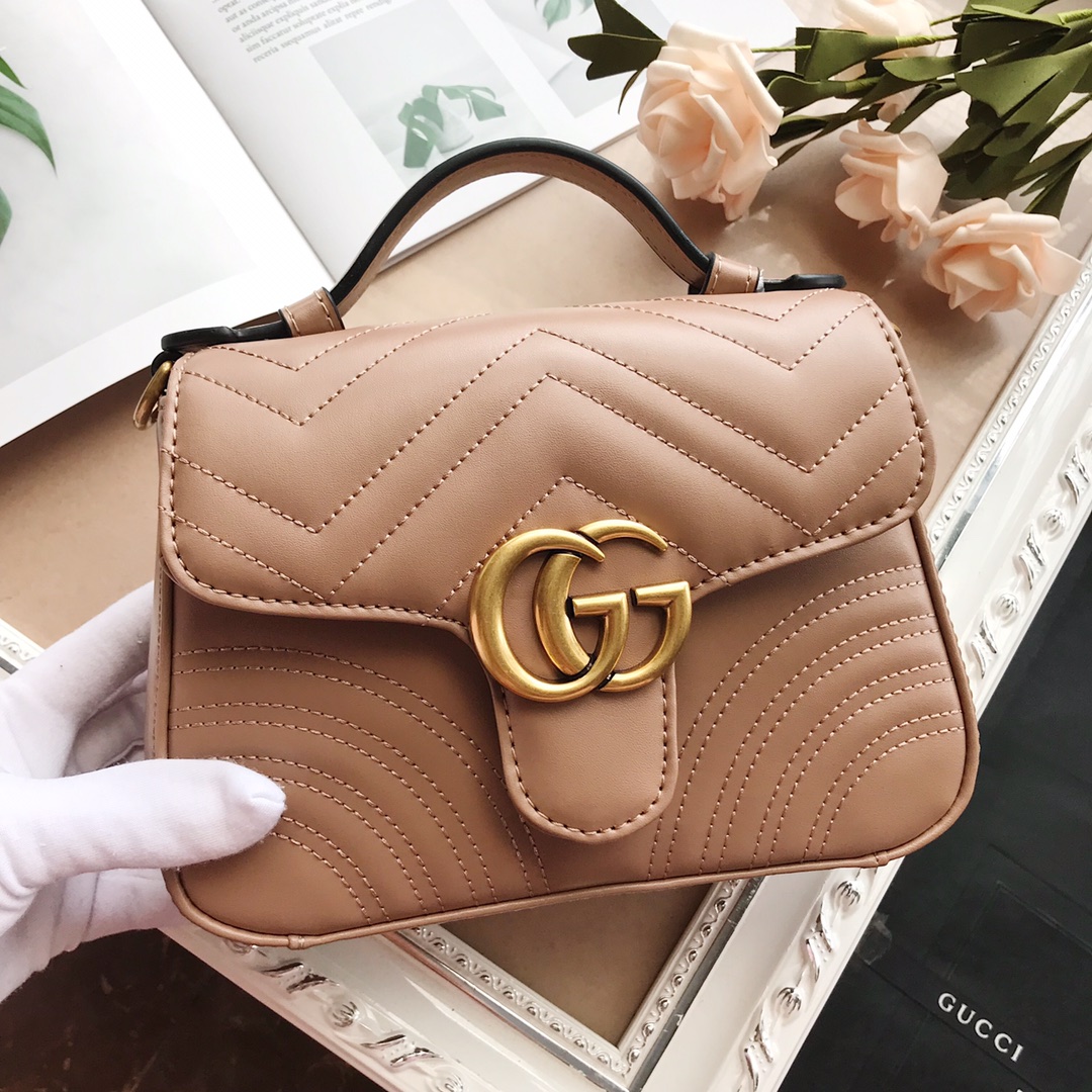 bolso de mango superior de Gucci Marmont negro/marrón/verde-10